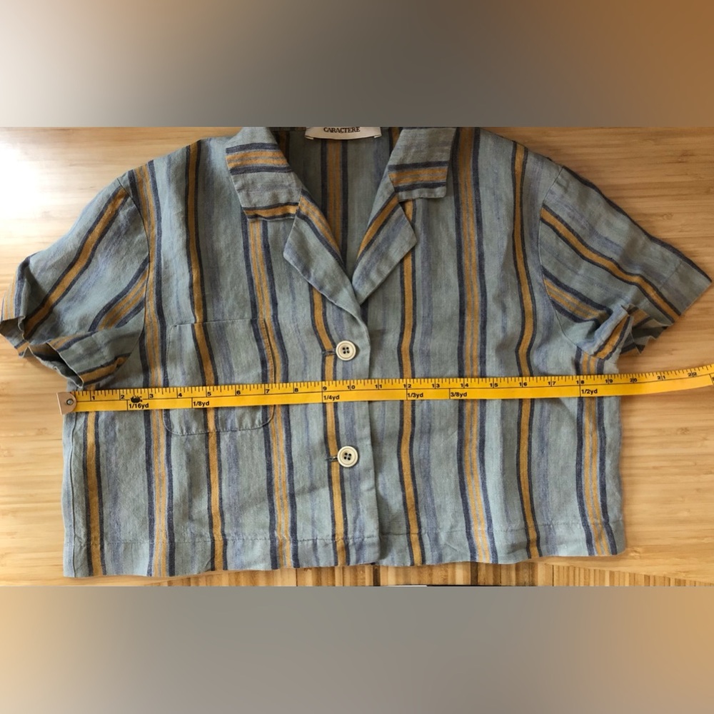 Caractere Striped Linen Button Up Cropped Made in Italy Blue Orange Small - Picture 10 of 10